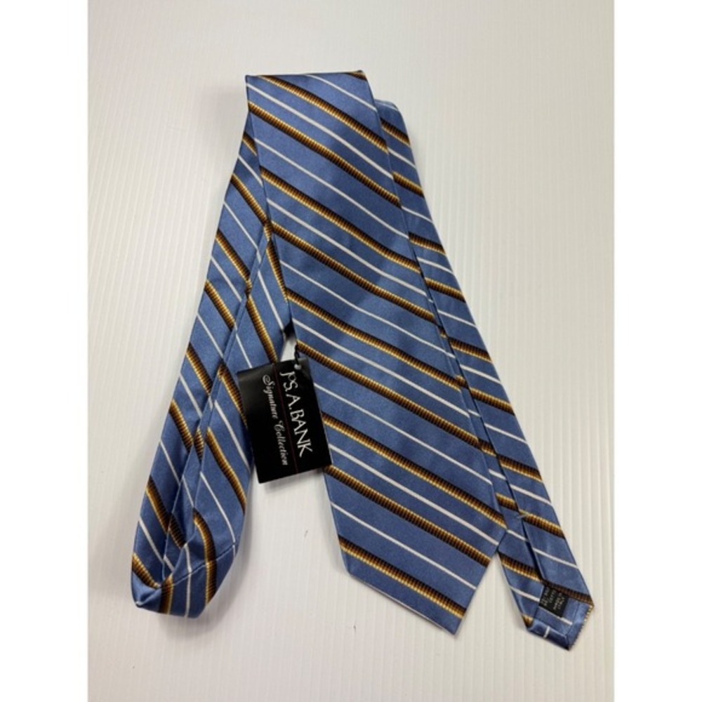 J.S. A. Bank Striped‎ Necktie Blue White Brown Business Casual Career